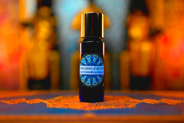 5ml Slender Blue bottle with insert dropper and shiny gold screw lid. Children of the Sun