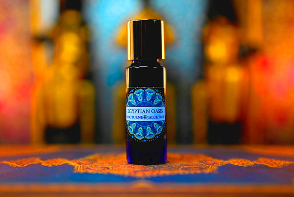 5ml Slender Blue bottle with insert dropper and shiny gold screw lid. Egyptian Oasis