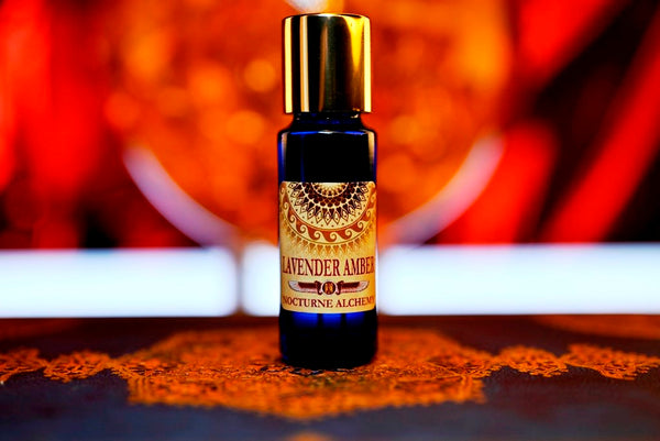 Lavender Amber 5ml slender blue bottle with insert dropper and gold-toned screw lid