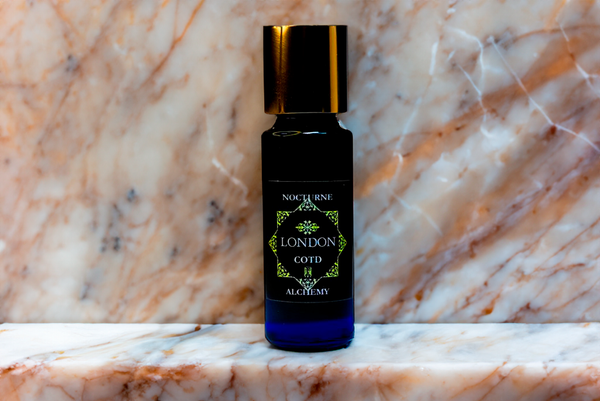 London 5ml Slender Blue bottle with insert dropper and shiny gold screw lid