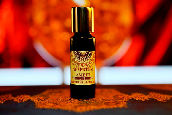 Nefertem Amber 5ml slender blue bottle with insert dropper and gold-toned screw lid