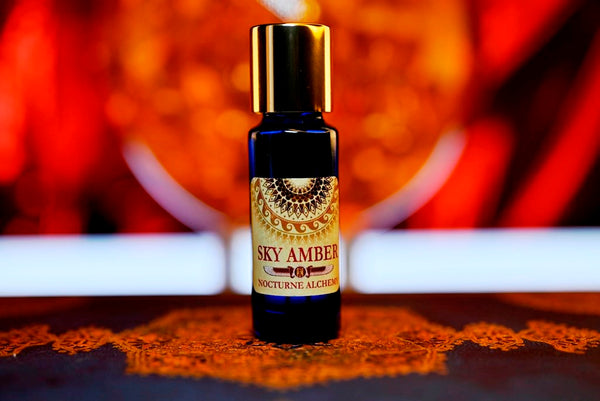 Sky Amber 5ml slender blue bottle with insert dropper and gold-toned screw lid