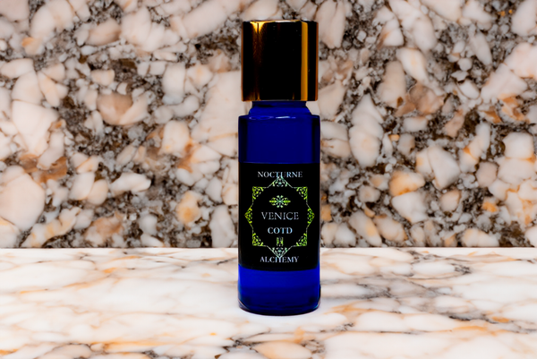 Venice 5ml Slender Blue bottle with insert dropper and shiny gold screw lid