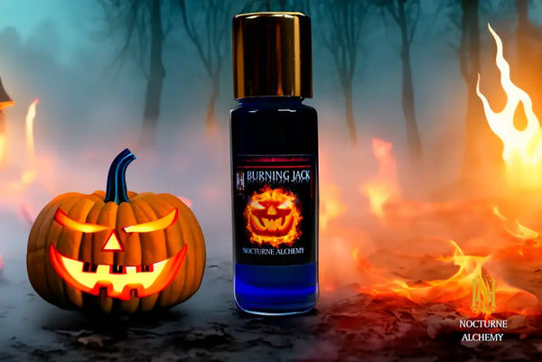 Burning Jack.  5ml Slender Blue bottle with insert dropper and shiny gold screw lid.