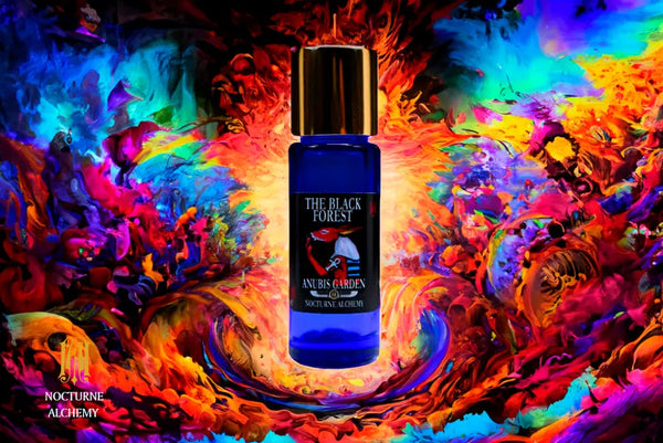 The Black Forest 5ml Slender Blue bottle with insert dropper and shiny gold screw lid.