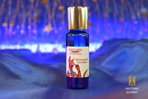 5ml PC Bastet's Garden Slender Blue bottle with flat insert/dropper/orifice with golden twist lid