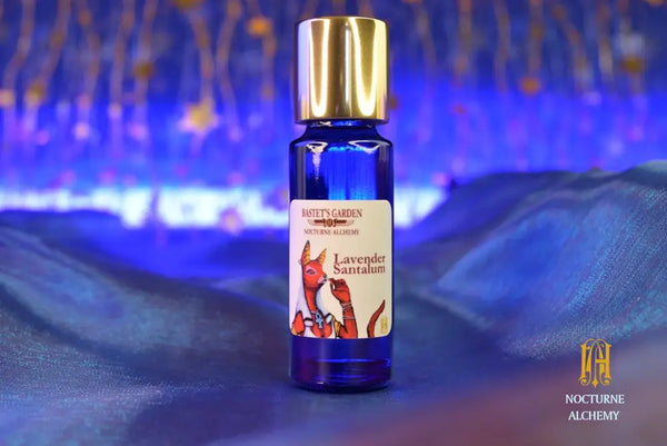 5ml PC Bastet's Garden Slender Blue bottle with flat insert/dropper/orifice with golden twist lid