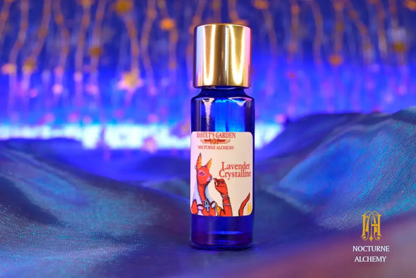5ml PC Bastet's Garden Slender Blue bottle with flat insert/dropper/orifice with golden twist lid