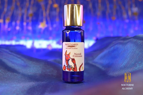 5ml PC Bastet's Garden Slender Blue Bottle with insert/dropper and golden twist lid