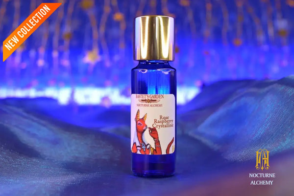 5ml PC Bastet's Garden Slender Blue Bottle with insert/dropper and golden twist lid
