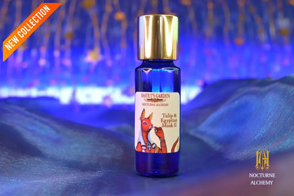 5ml PC Bastet's Garden Slender Blue Bottle with insert/dropper and golden twist lid
