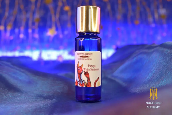 5ml PC Bastet's Garden Slender Blue Bottle with insert/dropper and golden twist lid