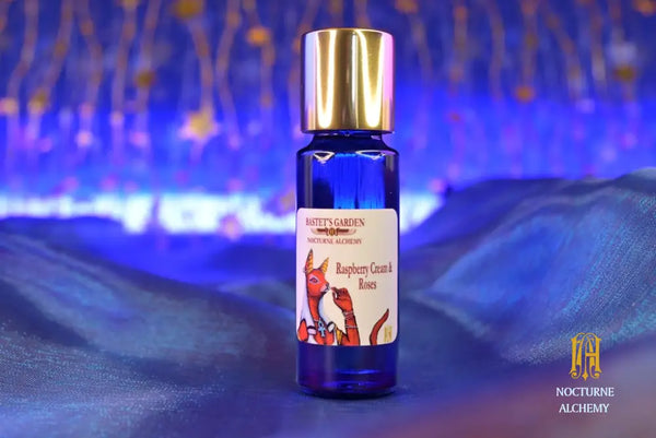 5ml PC Bastet's Garden Slender Blue Bottle with insert/dropper and golden twist lid