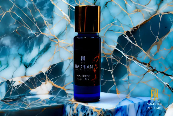 Hadrian Gargoyle in 5ml Slender Blue Bottle with gold-toned screw lid and orifice reducer insert