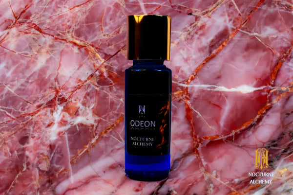 Odeon Gargoyle in 5ml Slender Blue Bottle with gold-toned screw lid and orifice reducer insert