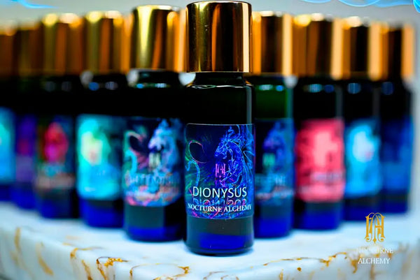 Group of Dragons in slender blue bottle