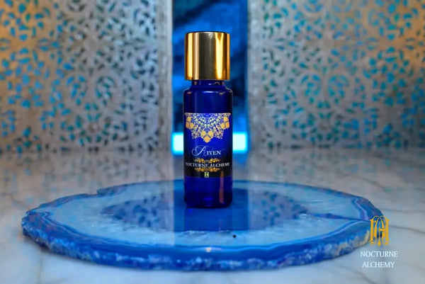 5ml Slender Blue Bottle with insert/dropper and golden toned twist lid