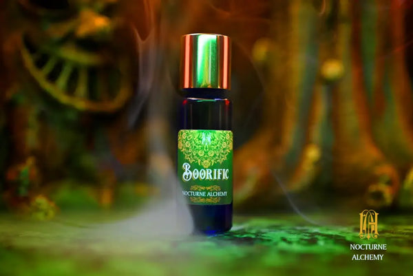 Boorific 5ml Slender Blue Bottle with insert dropper and gold-toned screw lid.