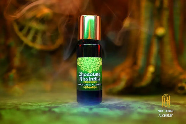 Chocolate Absinthe 5ml Slender Blue Bottle with insert dropper and gold-toned screw lid.