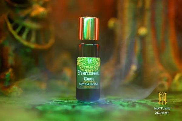 Pumpkindoodle Ghoul 5ml Slender Blue Bottle with insert dropper and gold-toned screw lid.