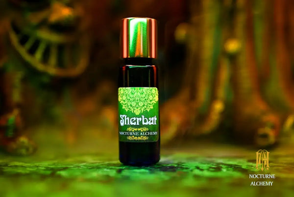 Sherbat 5ml Slender Blue Bottle with insert dropper and gold-toned screw lid.