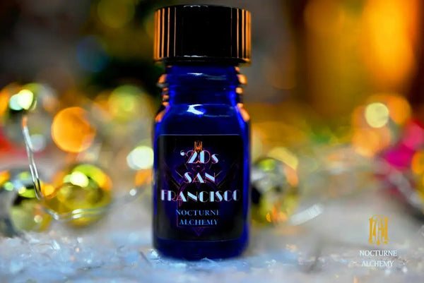 '20s San Francisco - 5ml cobalt blue bottle no insert, phenolic screw lid.  