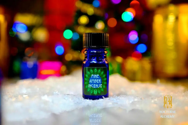 Pine Amber Incense - 5ml cobalt blue bottle no insert, phenolic screw lid.  