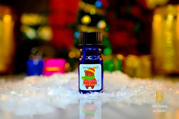 Raspberry Hot Cocoa - 5ml cobalt blue bottle no insert, phenolic screw lid.  