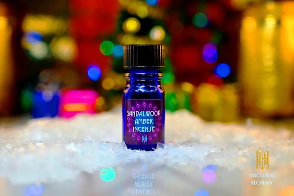 Sandalwood Amber Incense - 5ml cobalt blue bottle no insert, phenolic screw lid.  