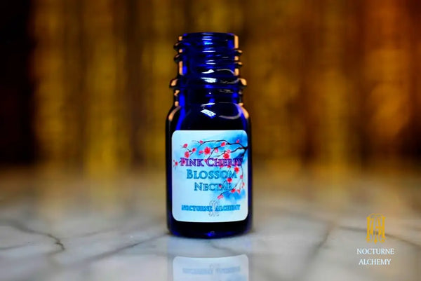 5ml traditional cobalt blue bottle with no insert/orifice and twist phenolic lid - Pink Cherry Blossom Nectar