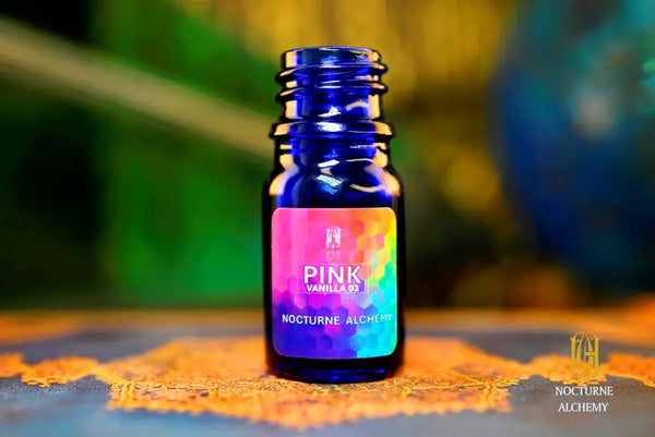 5ml traditional cobalt blue bottle with no insert/orifice and twist phenolic lid - PINK Vanilla 03