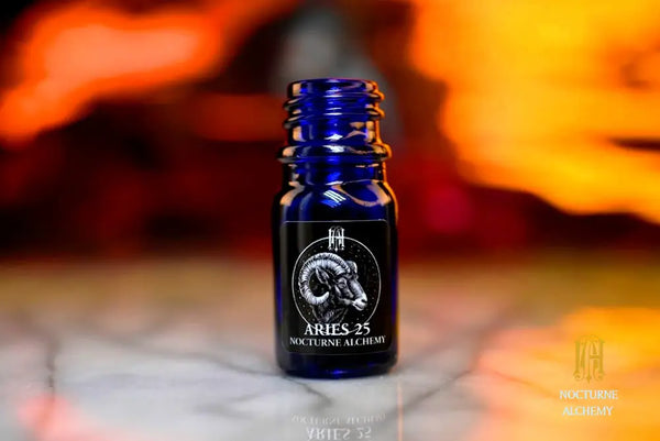 5ml traditional cobalt blue bottle with no insert/orifice and twist phenolic lid - Zodiac Aries 25