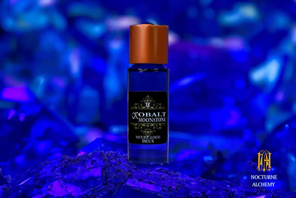 5ml Slender Blue bottle with copper lid and dropper insert. Precisely 5ml.  Kobalt/Moonstone