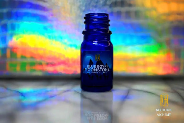 Blue Egypt Moonstone - 5ml cobalt blue bottle no insert, phenolic screw lid. 
