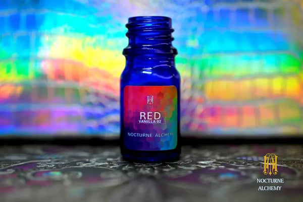 Red Vanilla 02 - 5ml cobalt blue bottle no insert, phenolic screw lid. 