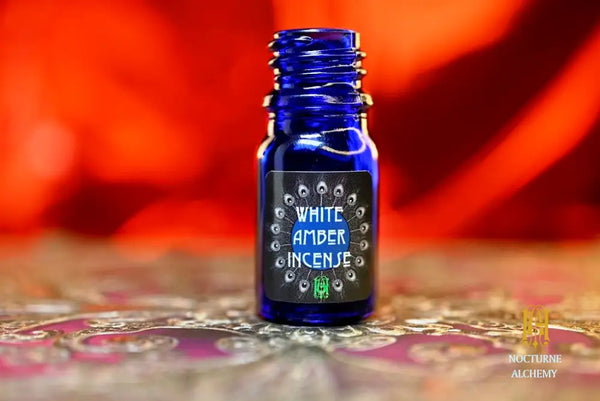 White Amber Incense - 5ml cobalt blue bottle no insert, phenolic screw lid. 