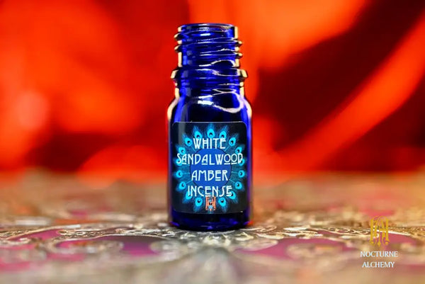 White Sandalwood Amber Incense - 5ml cobalt blue bottle no insert, phenolic screw lid. 