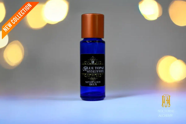 5ml Slender Blue glass bottle with small insert/orifice/dropper and copper twist lid