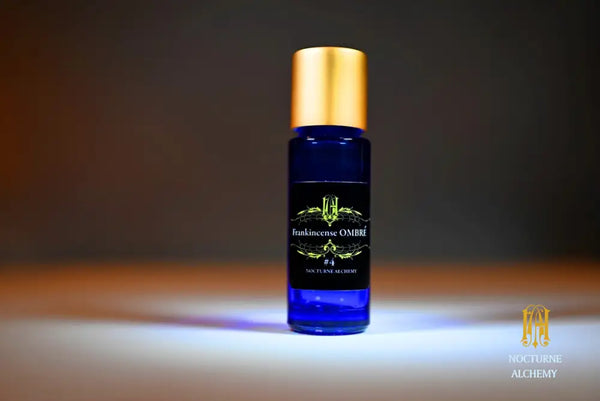 #4 Frankincense Ombre 5ml Slender Blue Bottle with insert dropper and matte gold twist lid