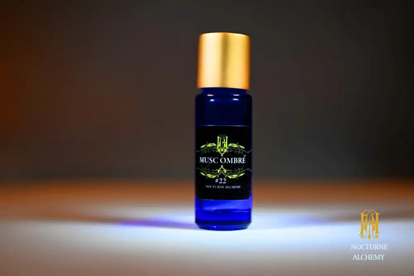 #22 Musc Ombre 5ml Slender Blue Bottle with insert dropper and matte gold twist lid