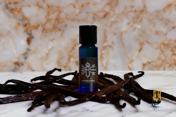 5ml Slender Blue bottle with insert dropper and black screw lid. Ember Vanilla