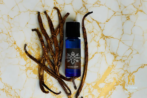 5ml Slender Blue bottle with insert dropper and black screw lid. Mexican Vanilla