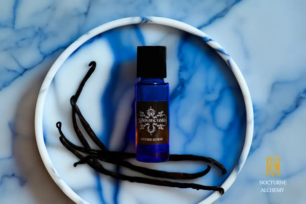 Arriving January 1 2025 Moon Opal Vanilla in the 5ml slender blue bottle with insert and black screw cap