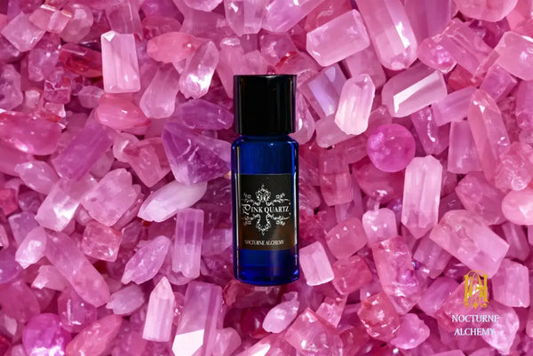 5ml Slender Blue bottle with insert dropper and black screw lid. Pink Quartz