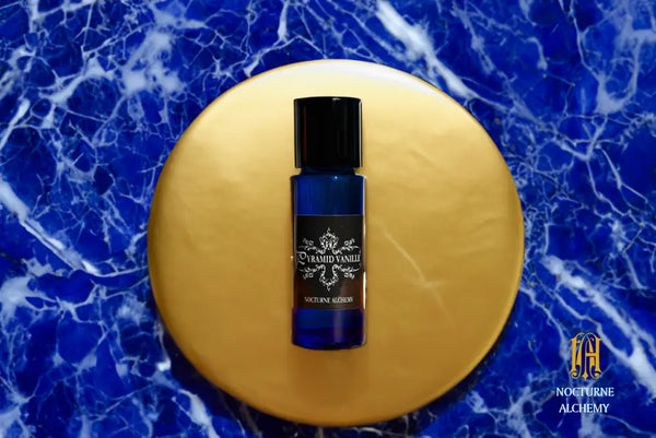 5ml Slender Blue bottle with insert dropper and black screw lid. Pyramid Vanille