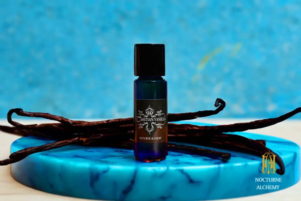 5ml Slender Blue bottle with insert dropper and black screw lid. Tahitian Vanilla